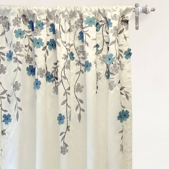Porch & Den Oneida Floral Embroidered Faux Silk Window Curtain Panel