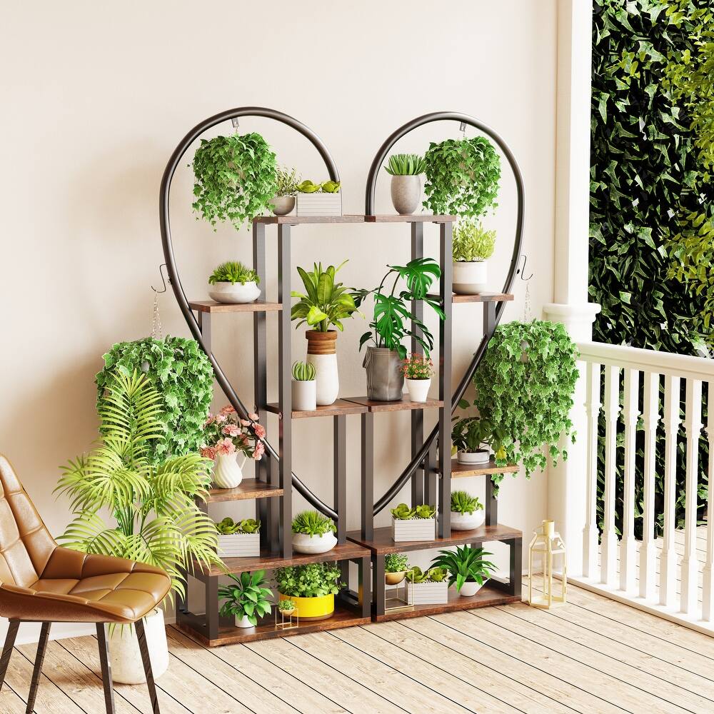 2pcs 6 Layers Half Heart Plant Stand Flower Pot Stand - 44.1x11x64.9 inch