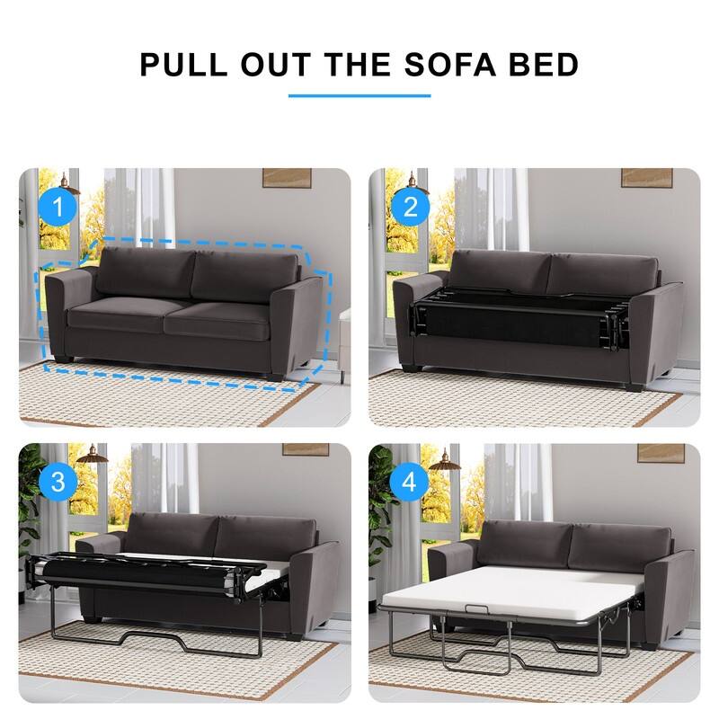 MIxoy Modern Velvet Queen Size 2-in-1 Pull Out Sleep Sofa Bed