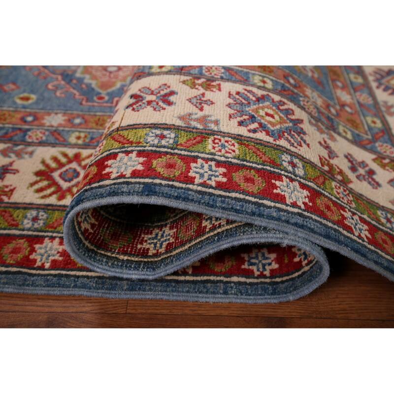 Kazak Blue Area Rug Hand-Knotted Wool Carpet - 4'11" x 6'11"