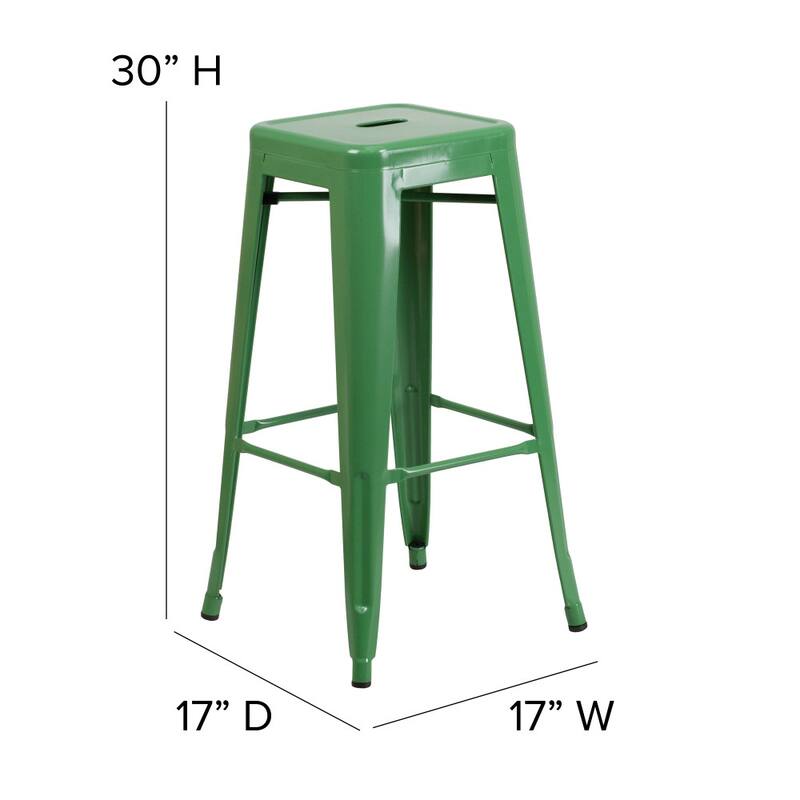 4 Pack 30" High Backless Metal Indoor-Outdoor Barstool with Square Seat