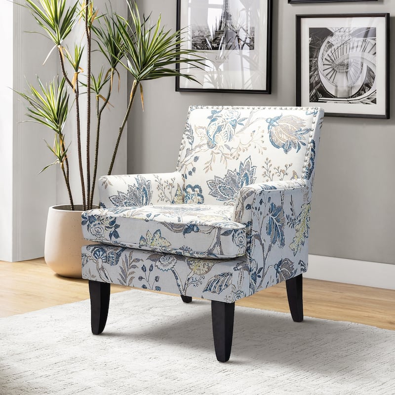 Akorda French Country Armchair with Nailhead Trim and Solid Wood Legs by HULALA HOME - BLUE AND YELLOW