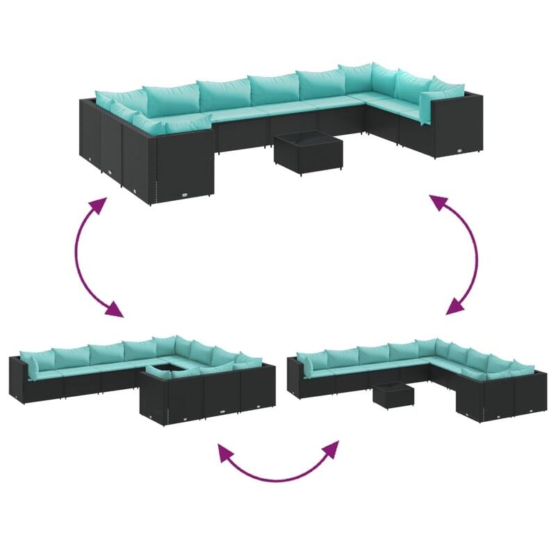 vidaXL Patio Lounge Set with Cushions Sectional Sofa Garden Backyard Poly Rattan - 24.8" x 24.8" x 22.6"