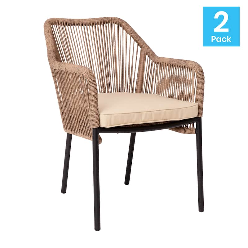 Woven Indoor/Outdoor Stacking Club Chairs - Cushions-Set of 2 - 22"W x 27"D x 31.25"H
