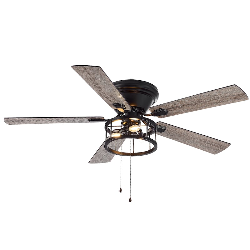 52 in. Indoor Black Farmhouse Ceiling Fan with Light Kit and Pull Chain - Matte Black