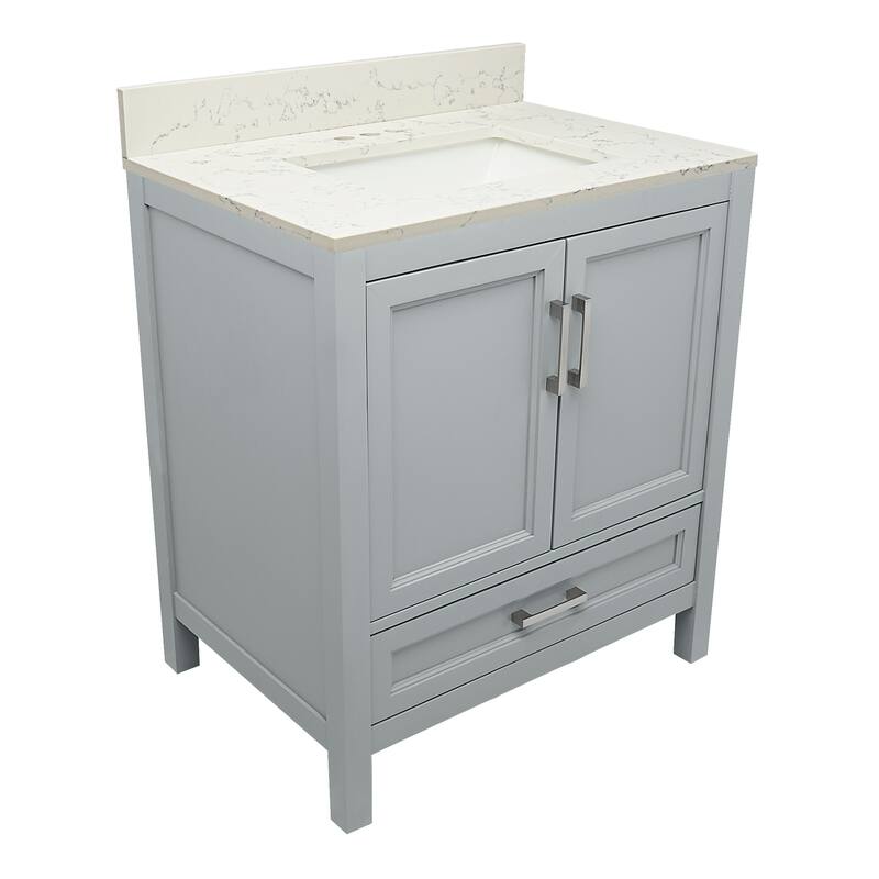 Nevado 37" Bathroom Vanity with Cultured Marble Vanity Top Sink in White with White Basin