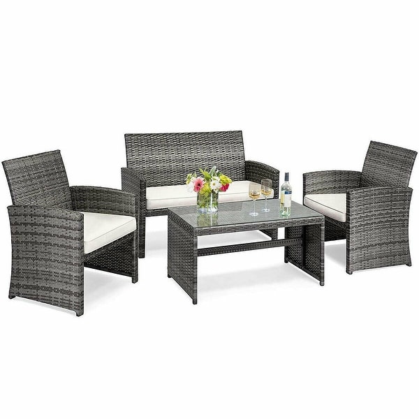 Costway 4PCS Rattan Patio Furniture Set Garden Lawn Sofa Cushioned