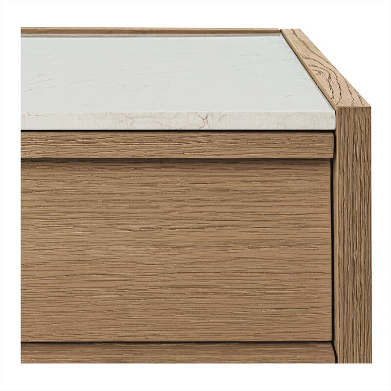 NADAAL STUDIOS Delmira Oak Wood and Rosa Marble 2-Drawer Nightstand with Metal Base