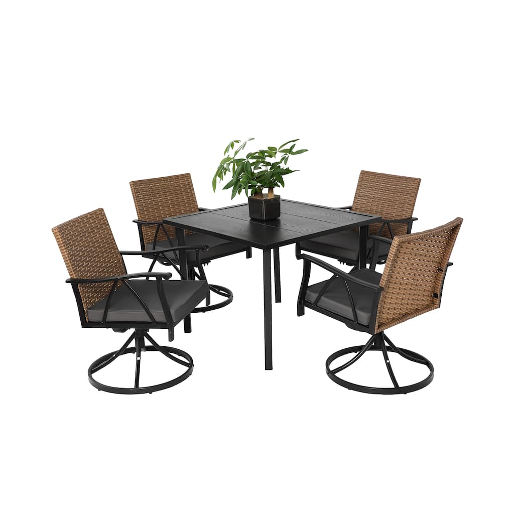 Outdoor Wicker Furniture Set 5 Piece Patio Dining Set for 4 with 4 Cushions Swivel Rocker Chairs