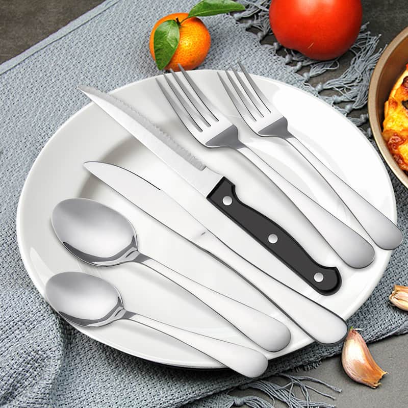 48 Pieces Flatware Set With Steak Knives Stainless Steel Service For 8