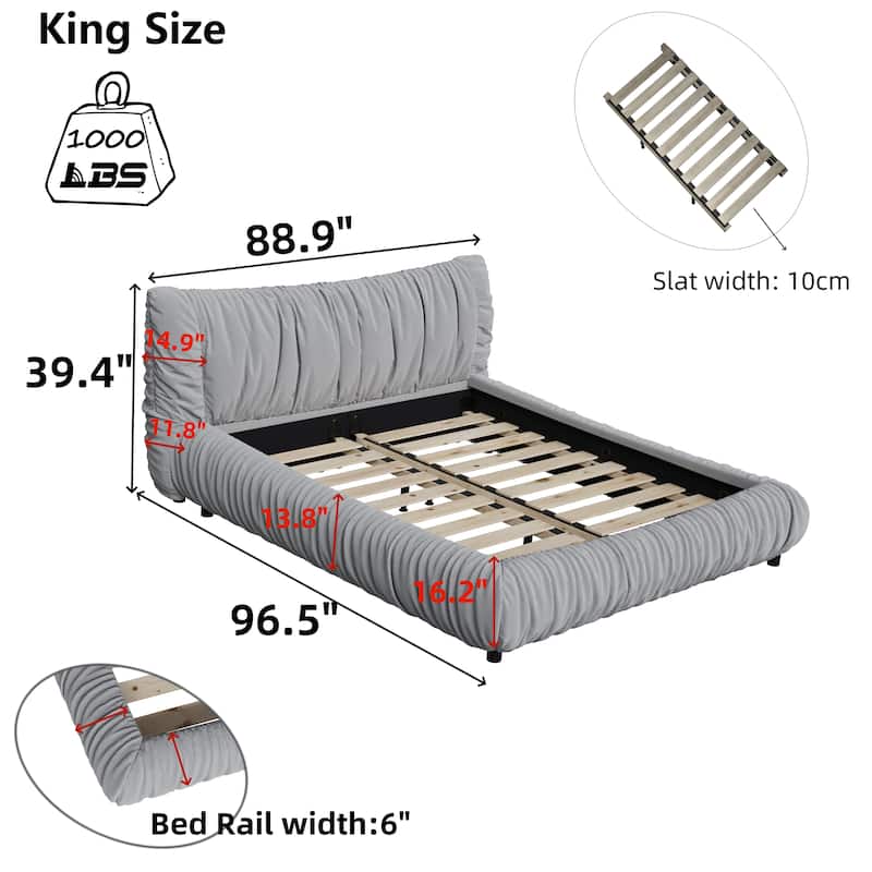 King Size Low Profile Platform Bed with Removable Cushion and Solid Wood Frame Modern Fully Upholstered Bed Frame with Headboard