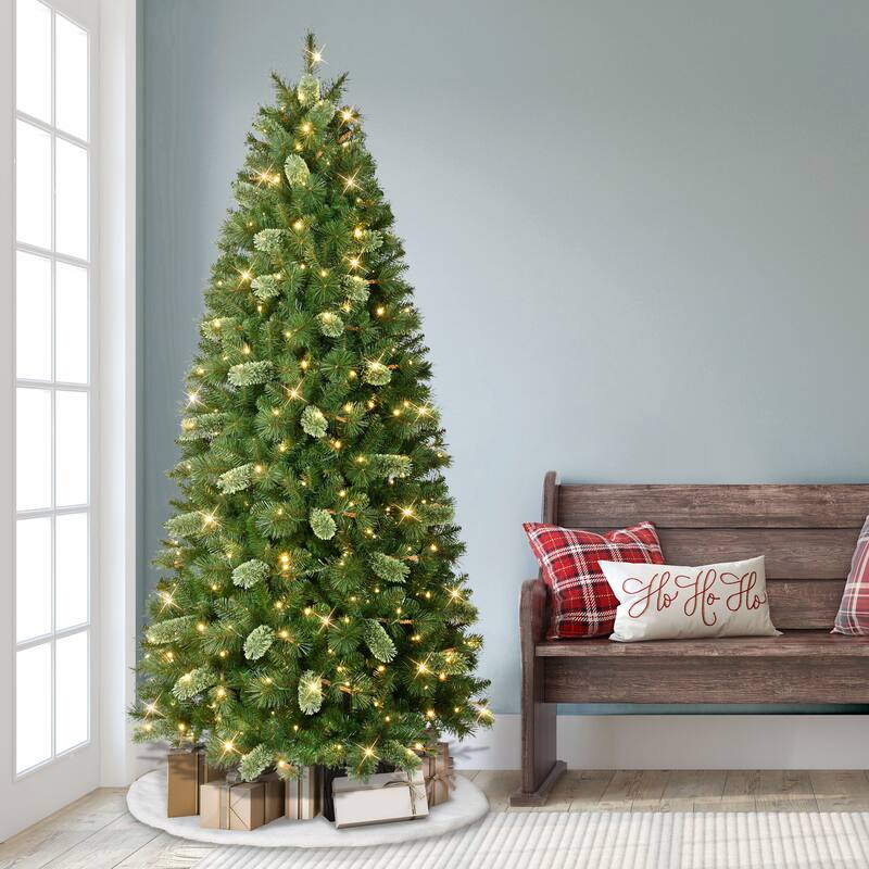 Puleo International 7.5' Pre-Lit Artificial Slim Teton Pine Tree with 350 LED Lights