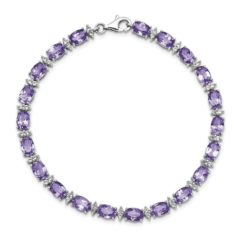 Curata 925 Sterling Silver Polished Fancy Lobster Closure Amethyst and White Topaz Bracelet