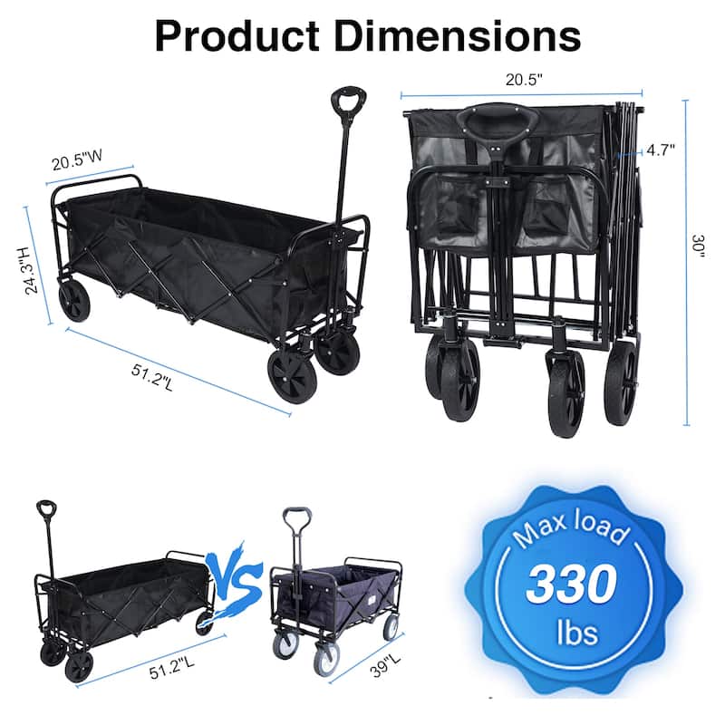 Folding Garden Cart with Adjustable Handle - N/A