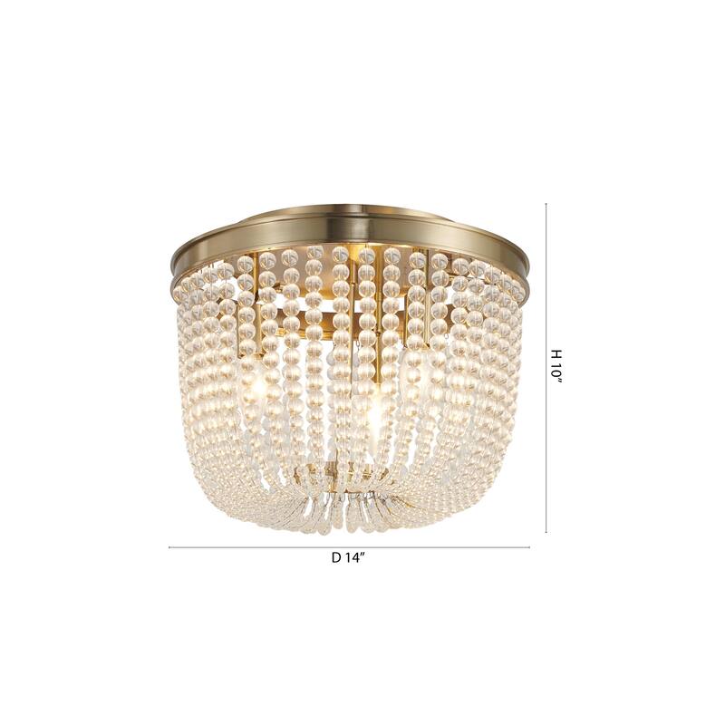 3-Light Chrome Semi Flush Mount With Clear Glass Beads