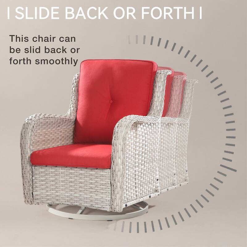 Cozywor 3-Piece Grey Wicker Patio Swivel Outdoor Rocking Chair Set