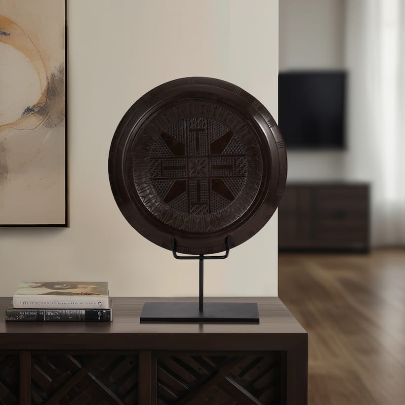 24" Aztec Table Sculpture Contemporary Abstract Metal and Wood Brown Aztec Decor for Home or Office Modern - 17" x 17" x 24" - 17" x 17" x 24" - Brown