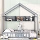 preview thumbnail 20 of 36, Wooden House Bed with Storage Shelf, Kids Bed with Fence & Roof Gray - Full