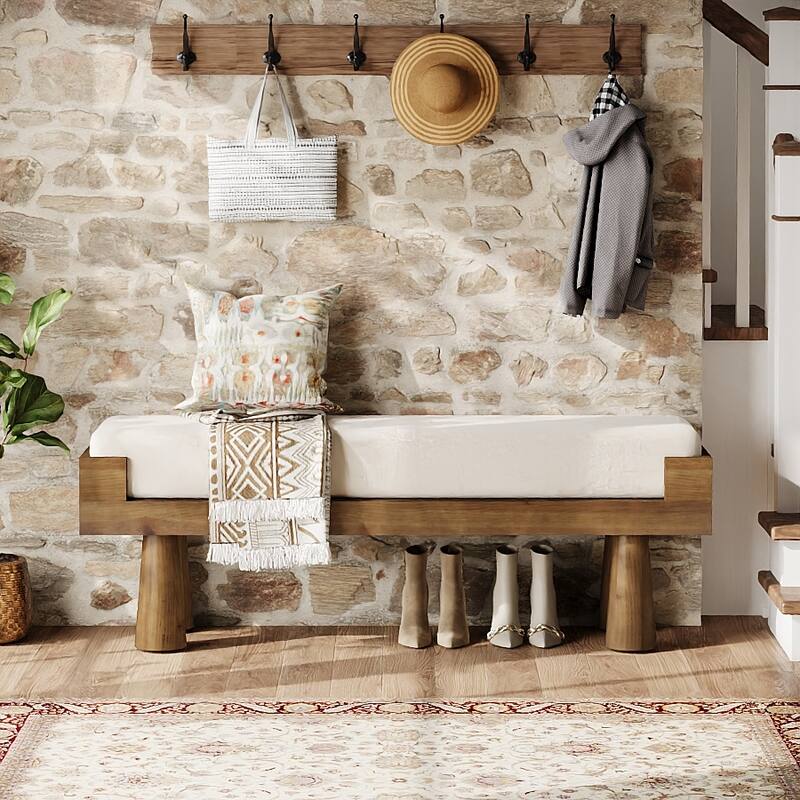 47 Inch Solid Wood Shoe Bench Entryway with Cushion - 11.81" D x 47.24" W x 17.72" H