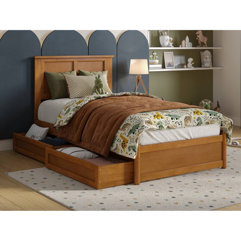 Felicity Platform Bed with Panel Footboard and Storage Drawers - Light Toffee - Twin