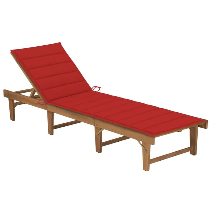 vidaXL Patio Lounge Chair with Cushion Folding Sunlounger Solid Acacia Wood - 78.7" x 24" x 11.8"/33.9" - Red