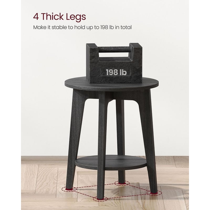 2-Tier Modern Nightstand Table Round Walnut Side Table for Bedroom Living Room or Entryway - 15.8”L x 15.8"W x 19.7”H