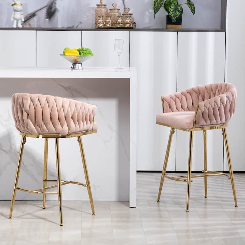 26'' Counter Height Bar Stools Velvet Kitchen Island Counter Bar Stool With Hand- Wave Back