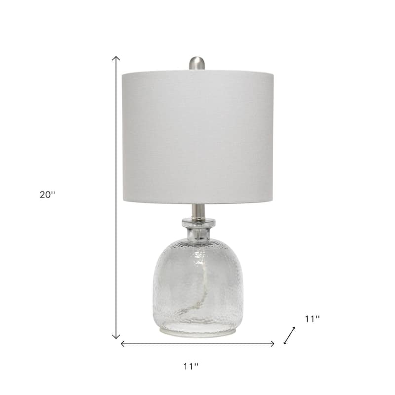 HomeRoots 20" Gray Hammered Glass Round Table Lamp With Gray Drum Shade - 11.00 in. x 20.00 in. x 11.00 in.