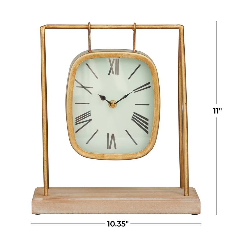 Gold Wood Pendulum Decorative Clock with Wood Base - 10 x 5 x 11