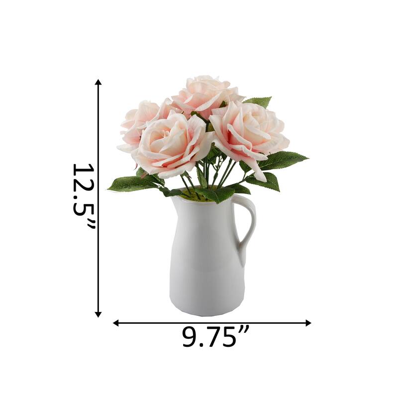 12" H Roses in Ceramic Water Pot,Pink - ONE-SIZE