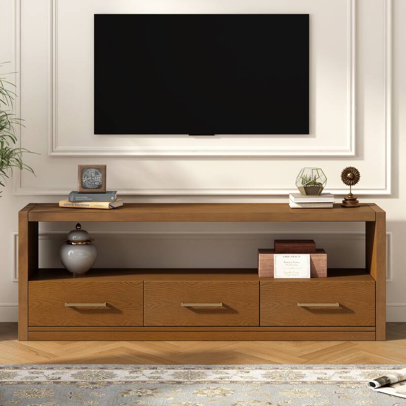 Minimalist Wood TV Stand with 3 Drawers and Large Storage Capacity Shelf for Living Room Bedroom and Office
