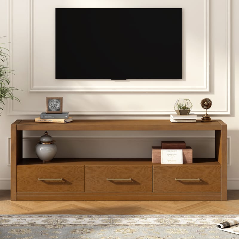 Mirod Stylish TV Stand with Ample Storage,Classic Design with Three Drawers and Spacious Surface,Minimalist Metal Handles