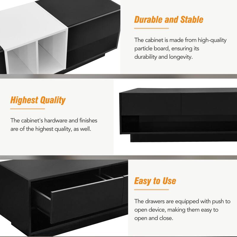 Roomfitters Sleek Two-Tone TV Stand for TVs up to 80", Modern Media Console with Versatile Storage Compartments