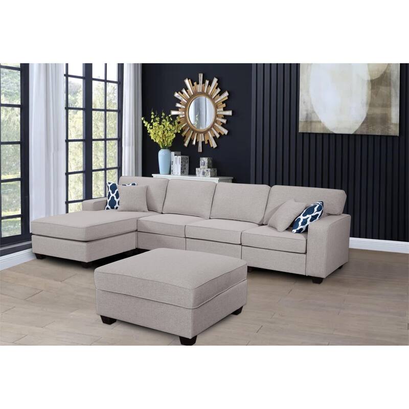 130'' Reversible Modular Sectional Sofa Couche With Ottoman