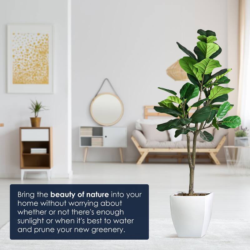 American Art Decor Artificial Faux Tree in White Tapered Ceramic Pot