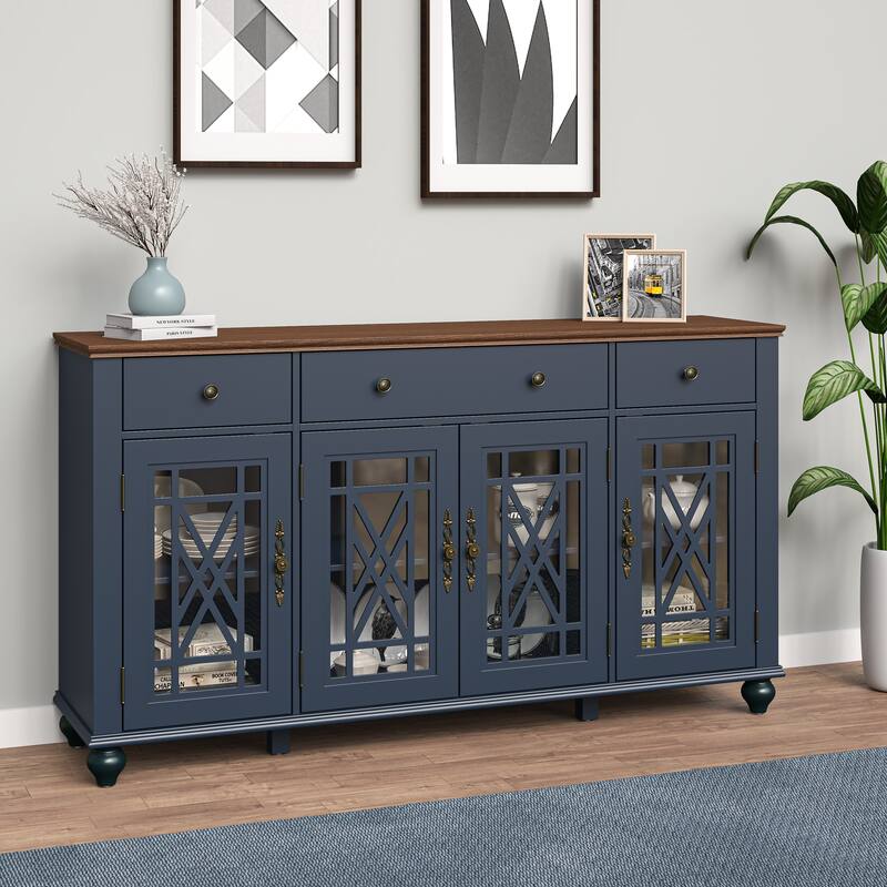 63" Vintage Style Kitchen Accent Buffet Sideboard Cabinet w/ Drawers - 63" in Width