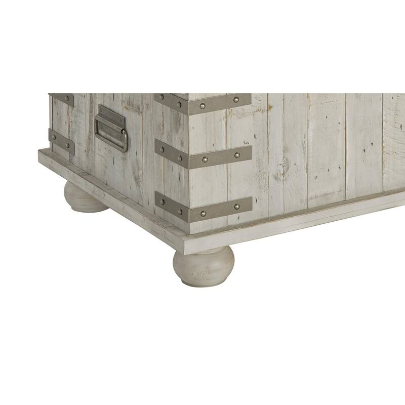 Wooden Lift Top Cocktail Table with Metal Handles and Bun Feet, White