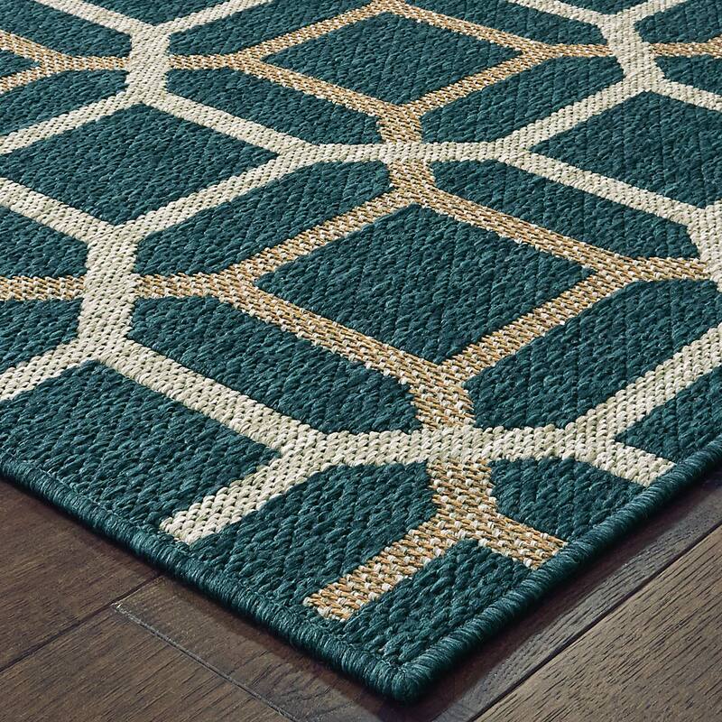 Vista Home Higgins Geometric Tile Blue-Green/Oatmeal Indoor-Outdoor Rug