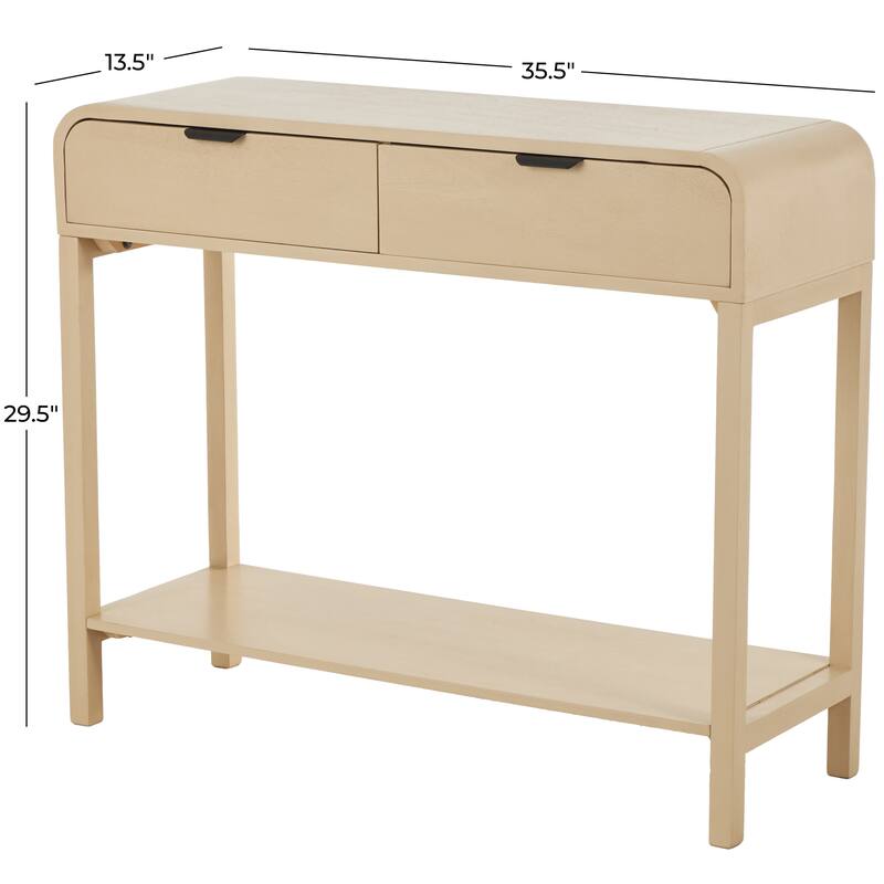 Beige Wood Handmade 2 Drawer Living Room Console Table with Black Handles