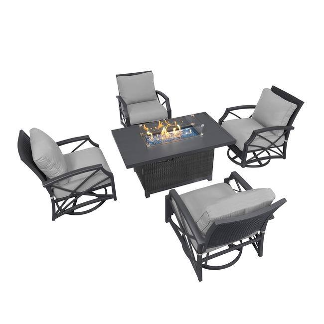 Kinger Home Novi Rattan 5-Piece Outdoor Patio Furniture Set - 52-Inch - Grey/Grey