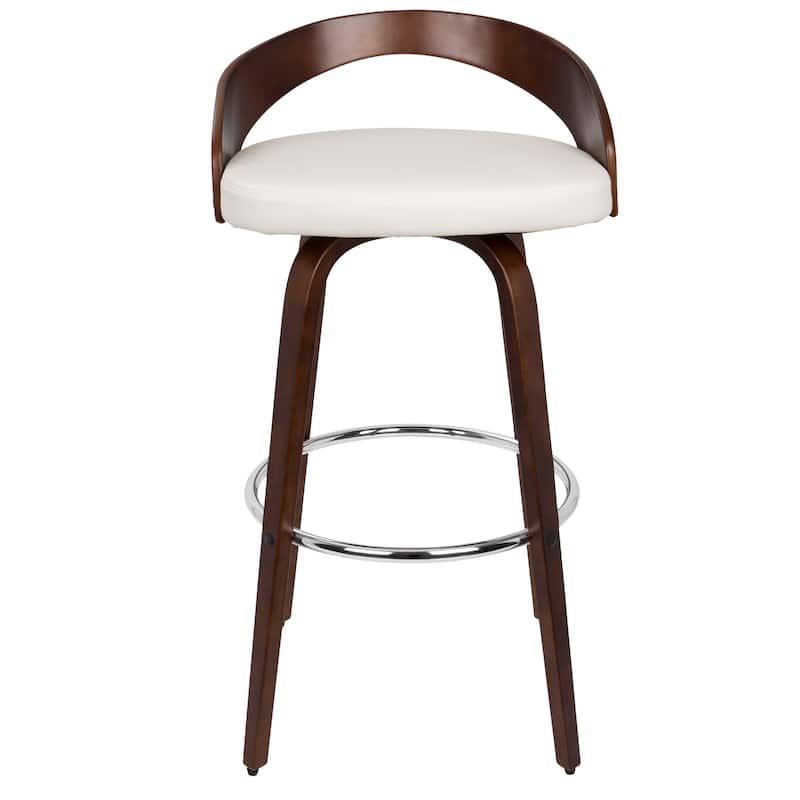 Carson Carrington Stavanger 30" Fixed-Height Bar Stool with Bent Wood Legs & Round Footrest (Set of 2) - White PU/Mahogany Wood/Chrome
