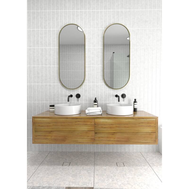 Glass Warehouse 40 in. H x 16 in. W Pill Shape Stainless Steel Framed Mirror