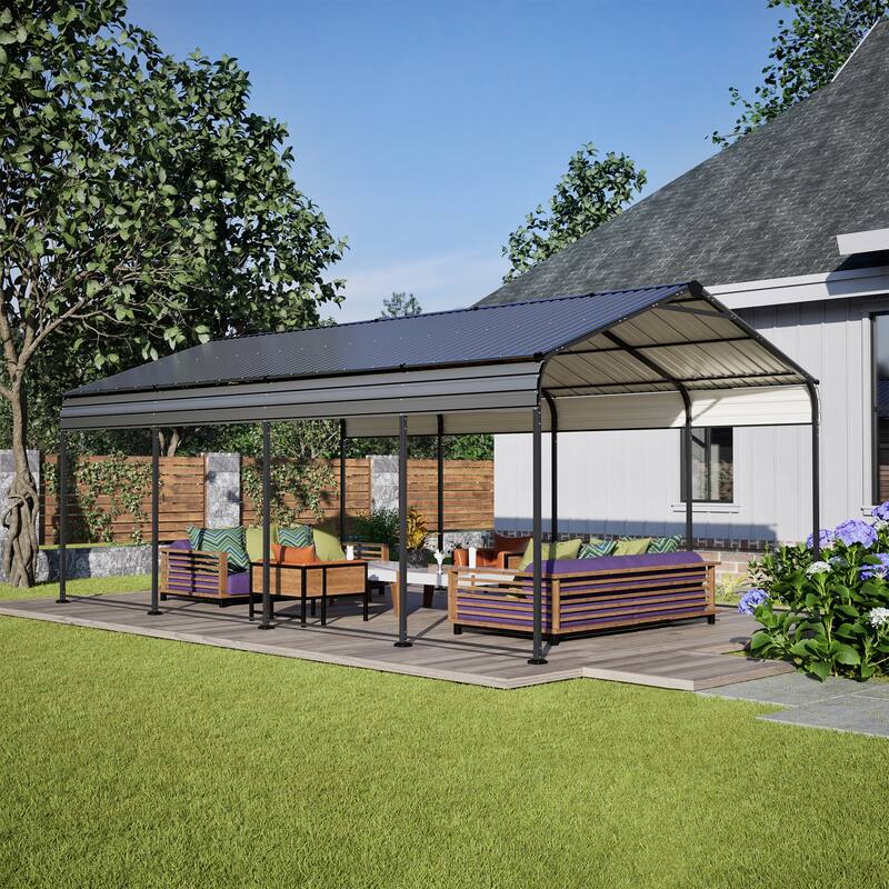 GDFStudio - Oliver Heavy Duty Outdoor Carport Gazebo with Waterproof Shade and Reinforced Base
