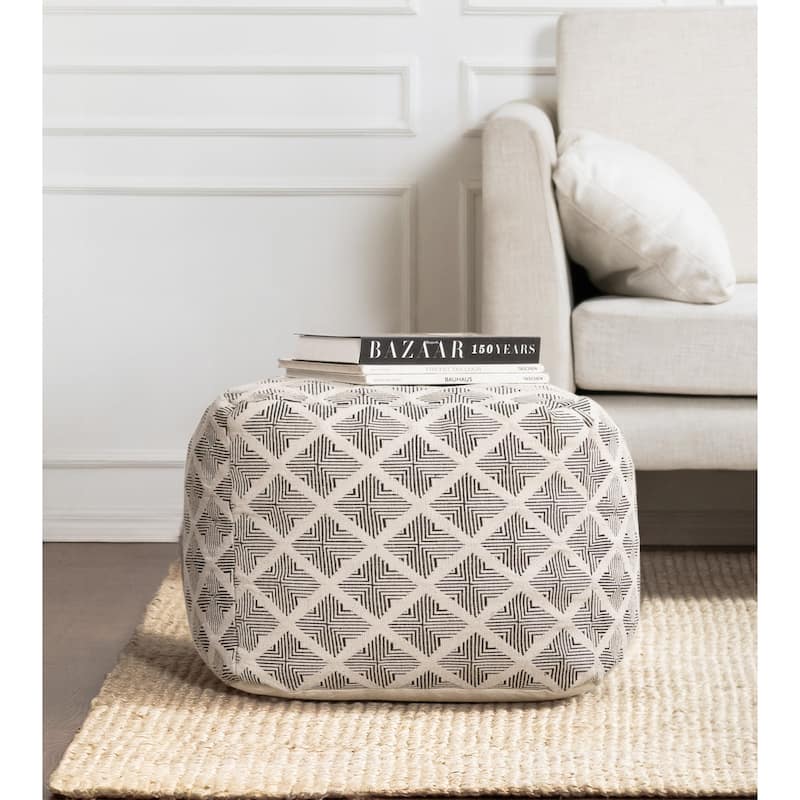 Jani Carondelet 20-inch Black & Ivory Square Pouf Ottoman - Handmade Footrest for Living Room, Bedroom, Nursery - Black & Ivory - Large