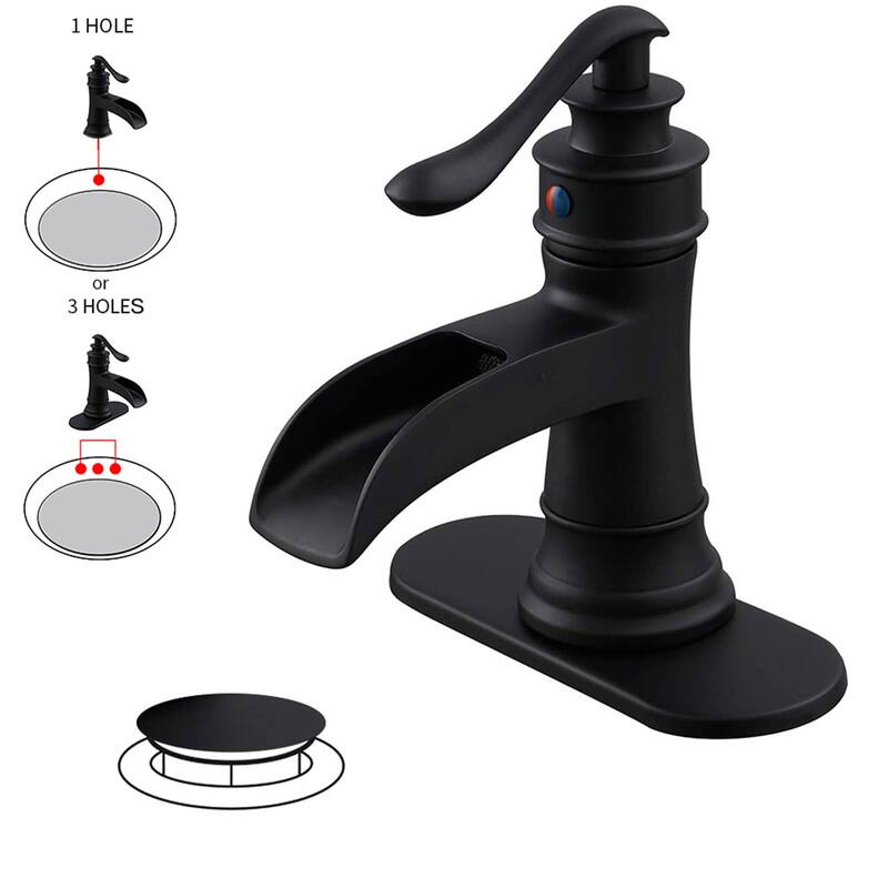 Waterfall Bathroom Faucet With Drain Assembly Single Handle Bathroon Sink Faucets One Hole Modern Basin Taps With Deck Plate