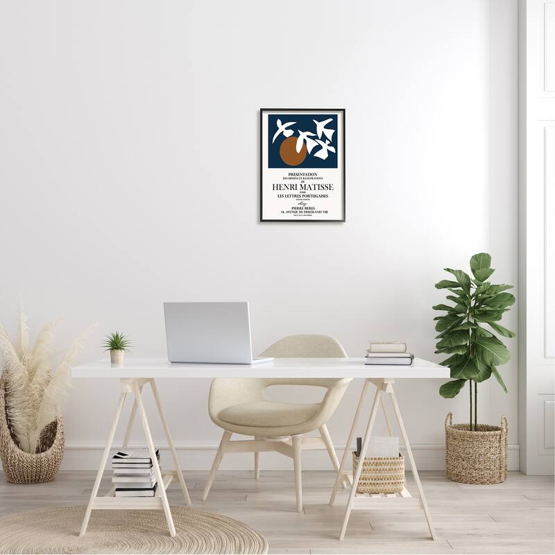 Stupell Historic Matisse Birds Flying Sun Collage Flyer Framed Wall Art - Blue