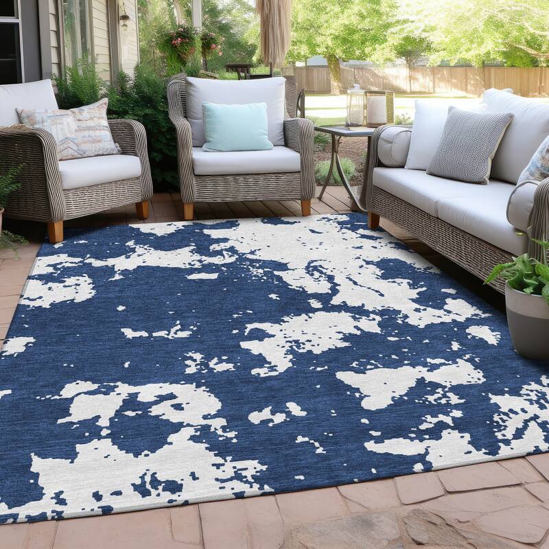 Machine Washable Indoor/ Outdoor Chantille Abstract Rug - Navy - 10' x 14'