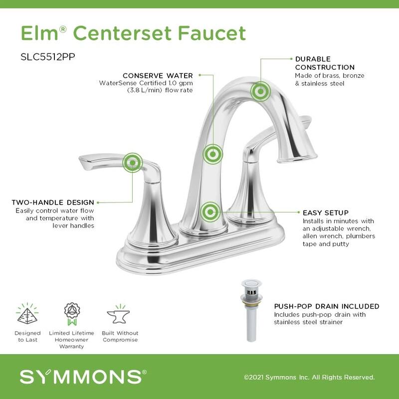 Symmons SLC5512PP Elm 1.0 GPM Centerset Bathroom Faucet with Push Pop