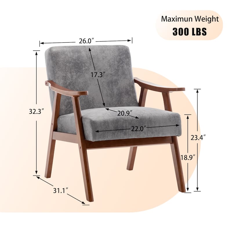 Grey Modern 26" Accent Chair with Solid Wood Frame and Extra-Thick Backrest