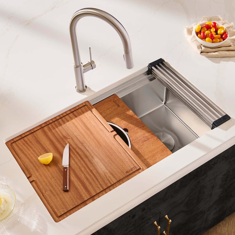 Ruvati 33-inch Workstation Two-Tiered Double Ledge Kitchen Sink Undermount 16 Gauge - RVH6222ST